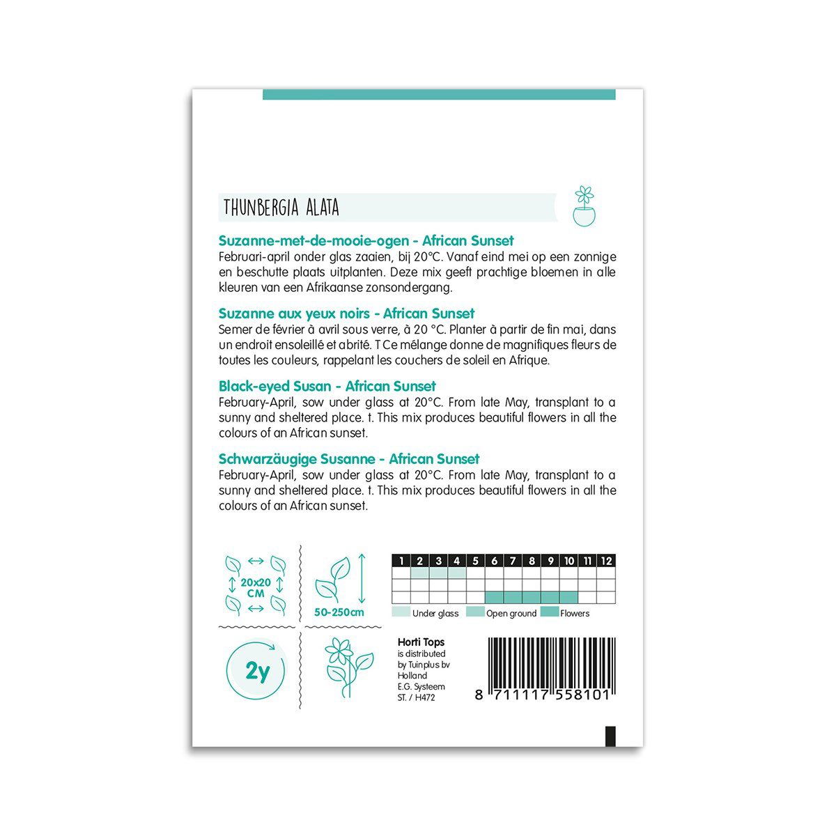 Bagside af frøpose Thunbergia alata African Sunset