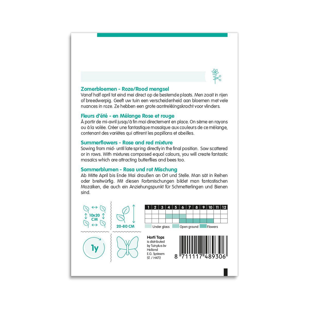 Pose med sommerblomster frø i rosa og rød blanding