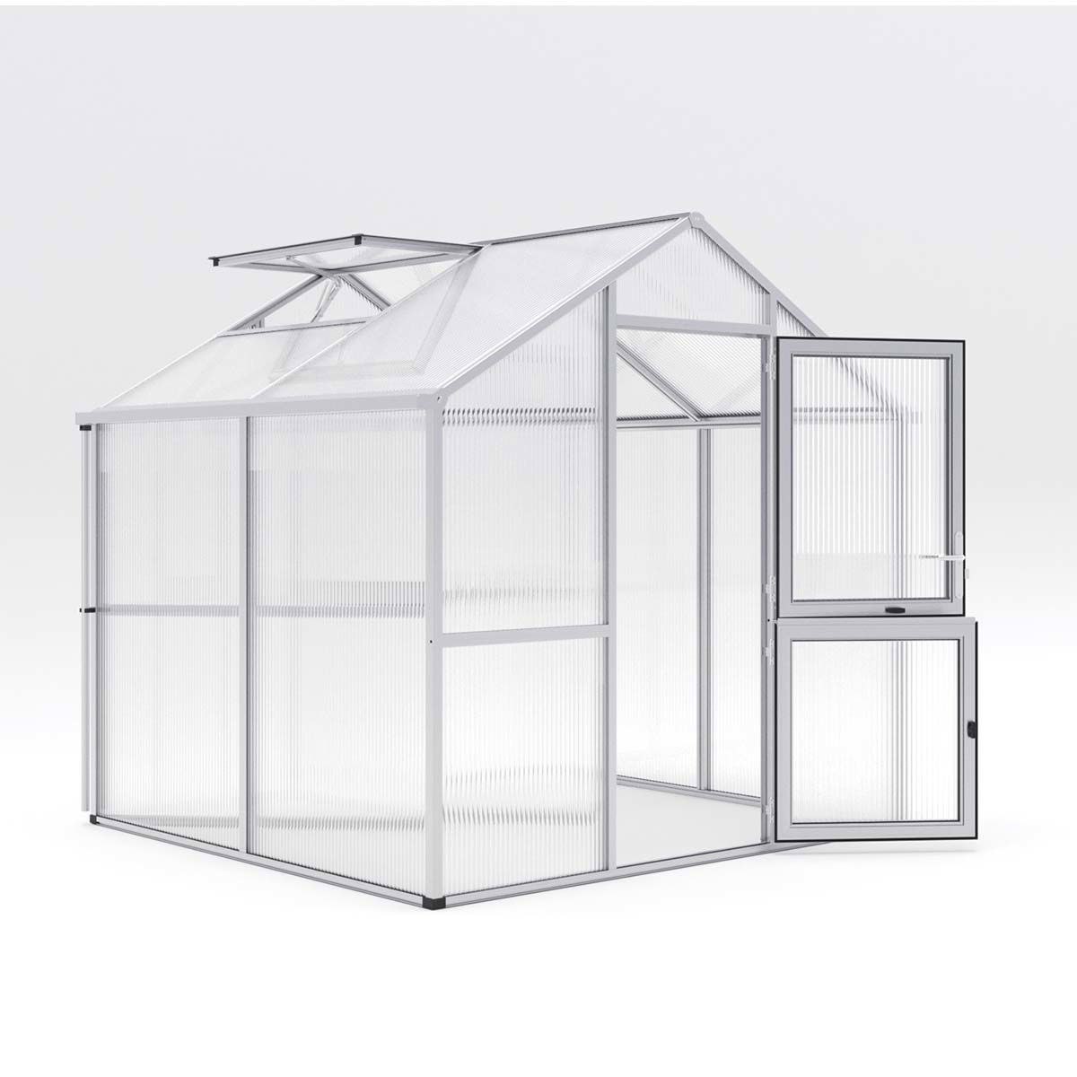 Fritstående aluminium drivhus med dør og vindue