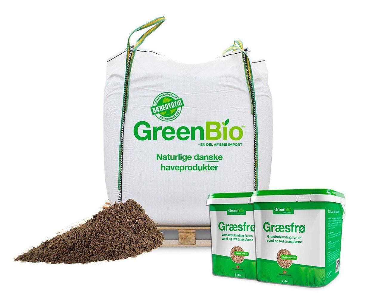 GreenBio Topdressing og 2 spande græsfrø