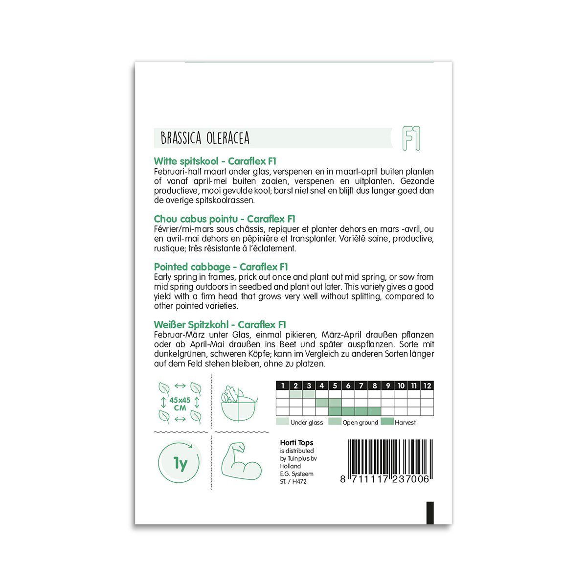 Pose med Caraflex F1 spidsskål frø og dyrkningsinfo