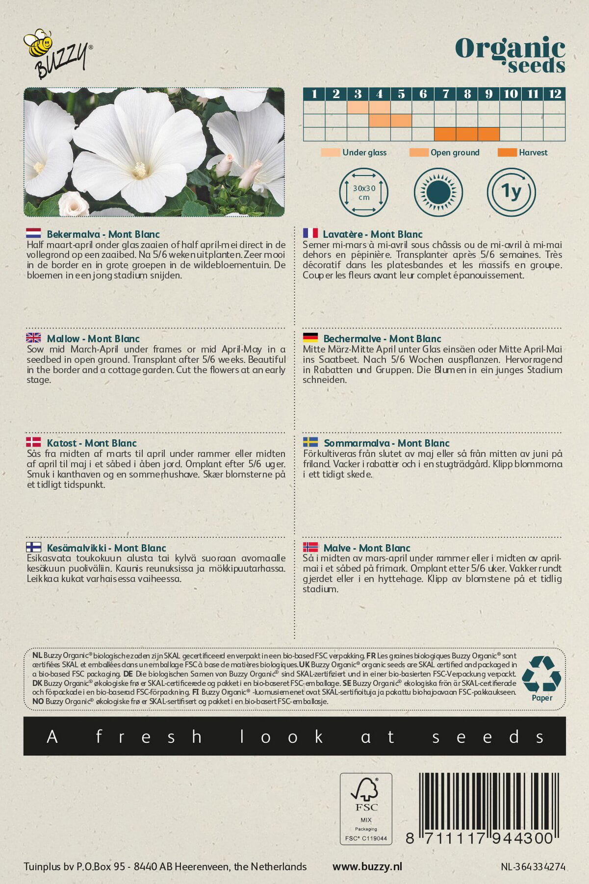 Frøpose til hvid Mont Blanc malve, økologiske frø