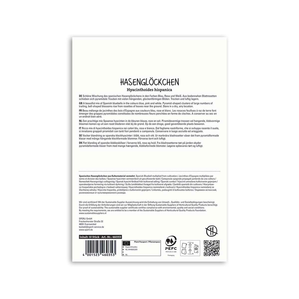 Bagside af pakke med Hasenglöckchen blomsterløg