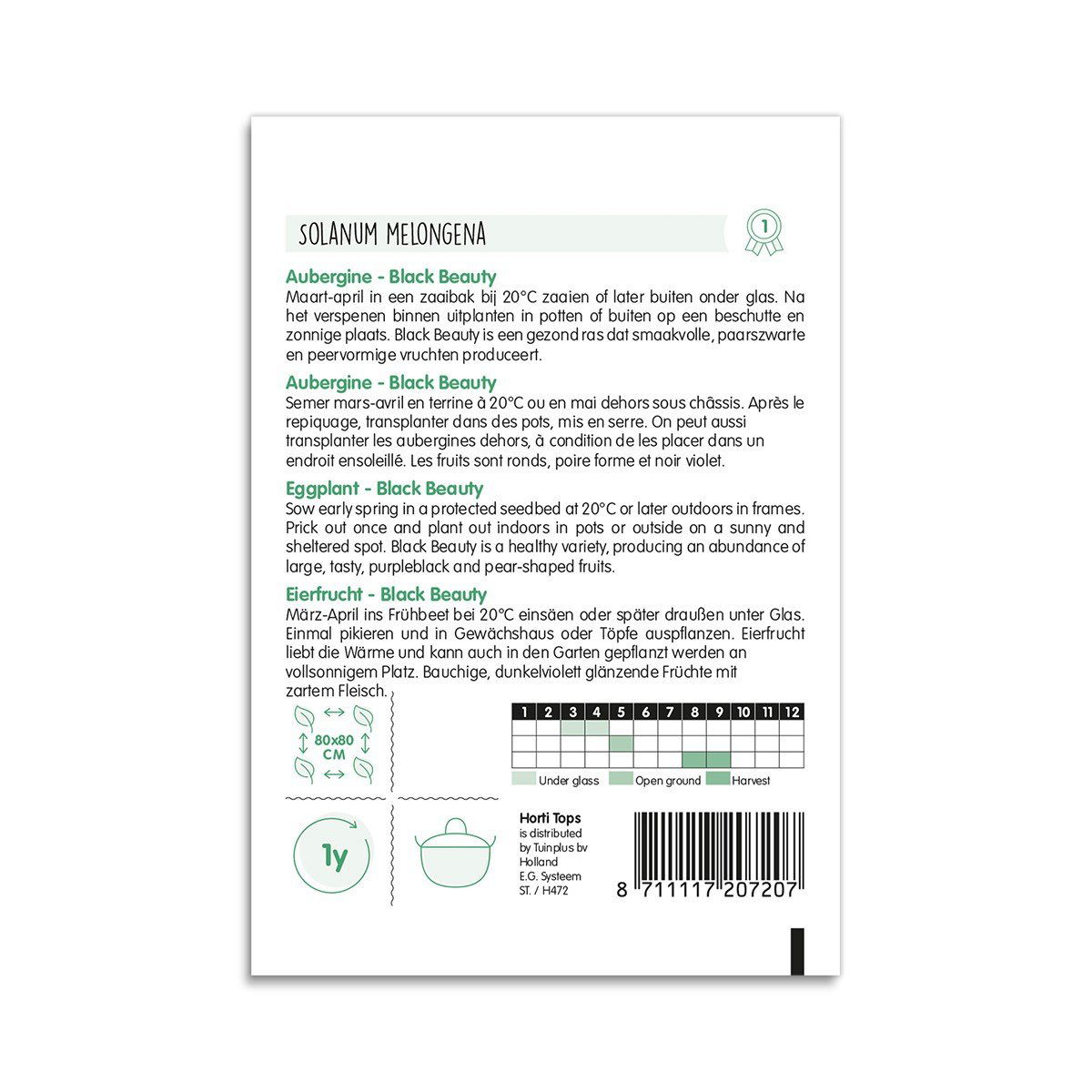 Frøpose til aubergine Black Beauty med dyrkningsinfo