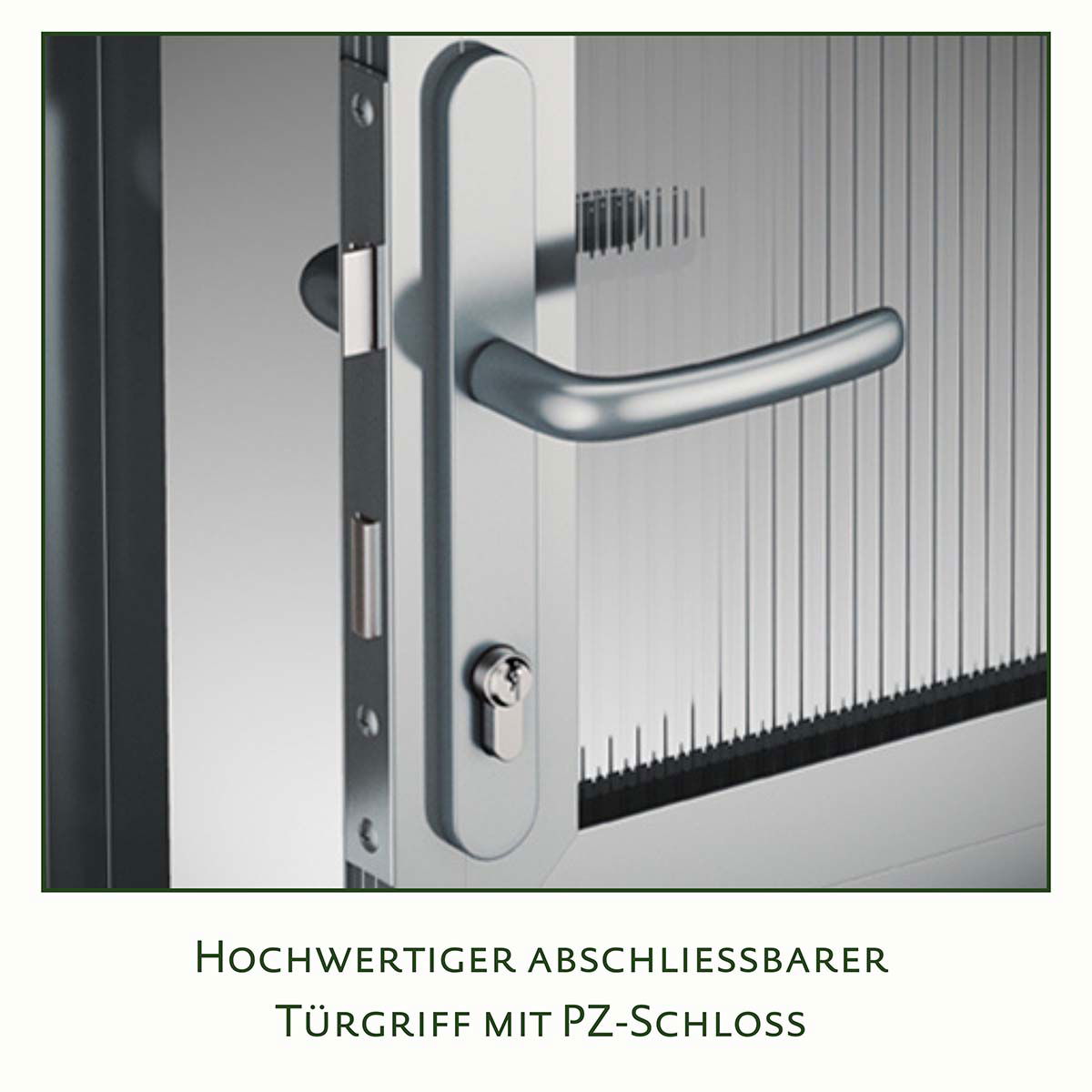 Stabilt sølvfarvet dørhåndtag med PZ-cylinderlås