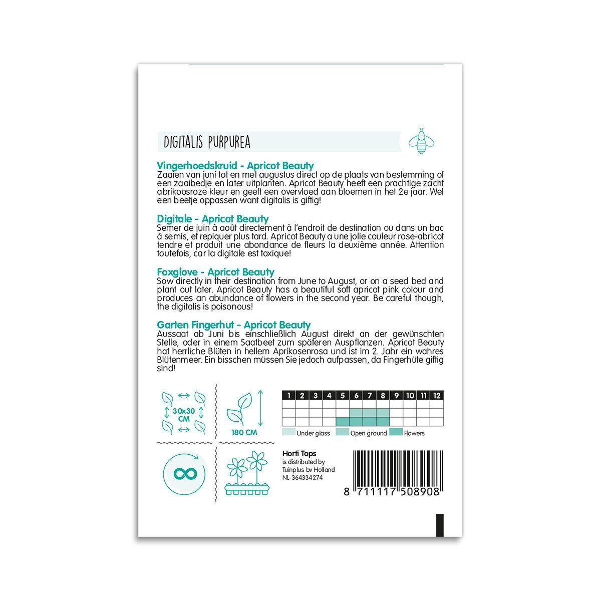 Digitalis purpurea Apricot Beauty frøpose med vejledning