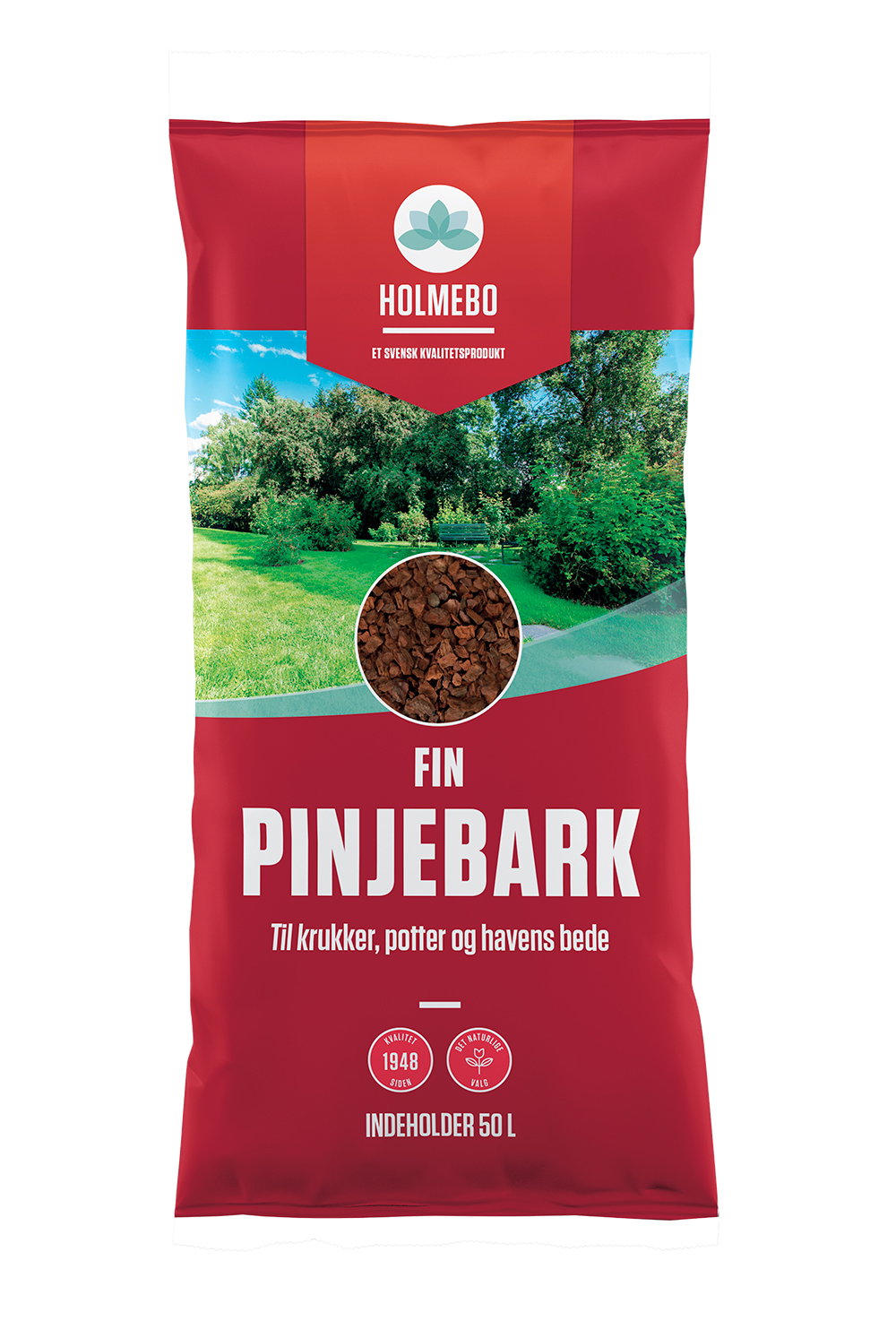 Holmebo fin pinjebark 50 L til haven Sæk med Holmebo fin pinjebark 50 liter til bede