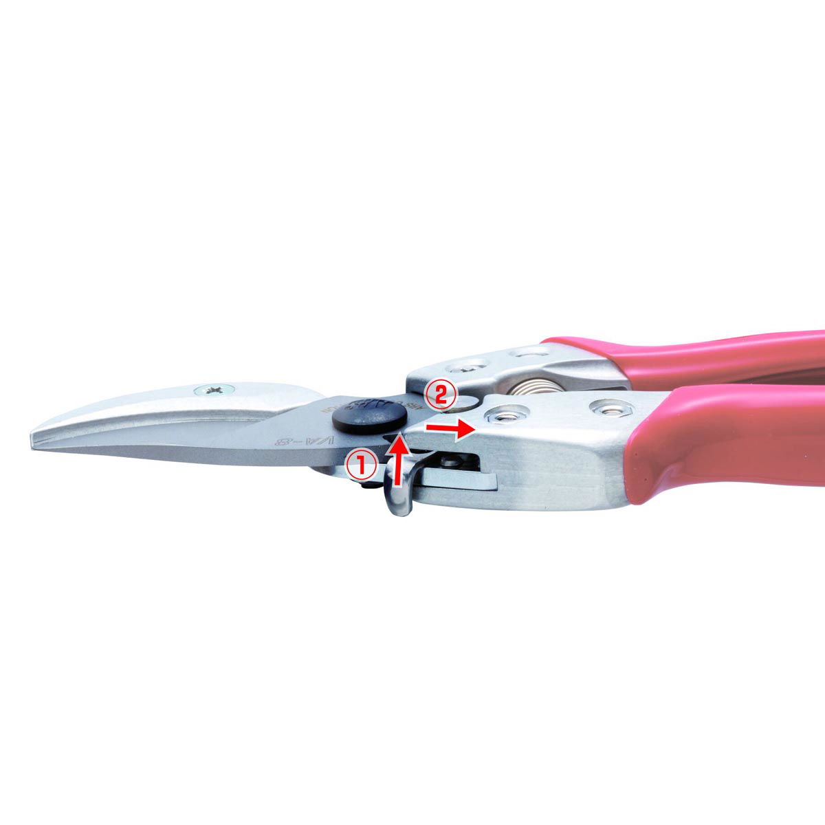 Pladesaks med rød håndtag og sikkerhedslås