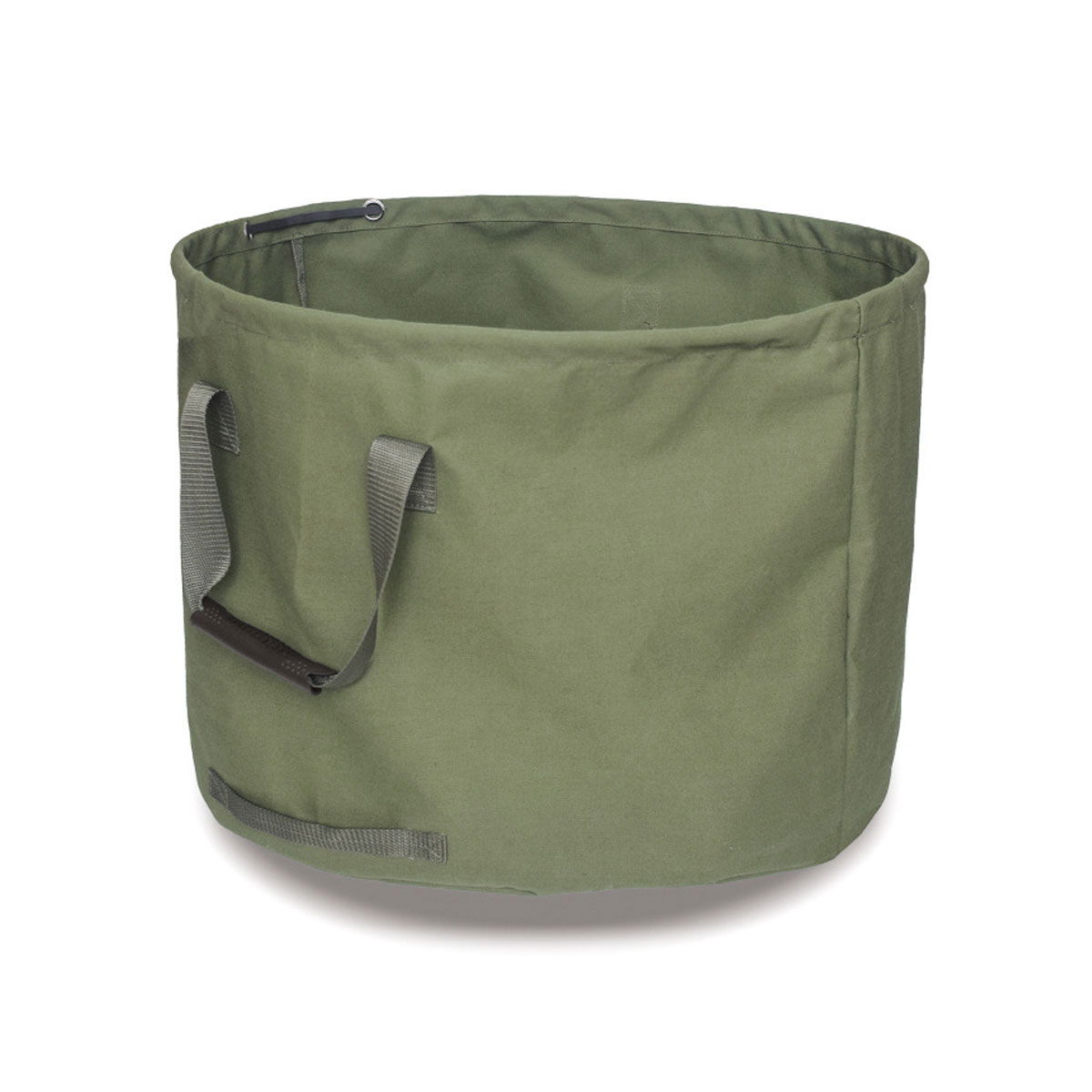 Grøn rund opbevaringskurv i stof med håndtag