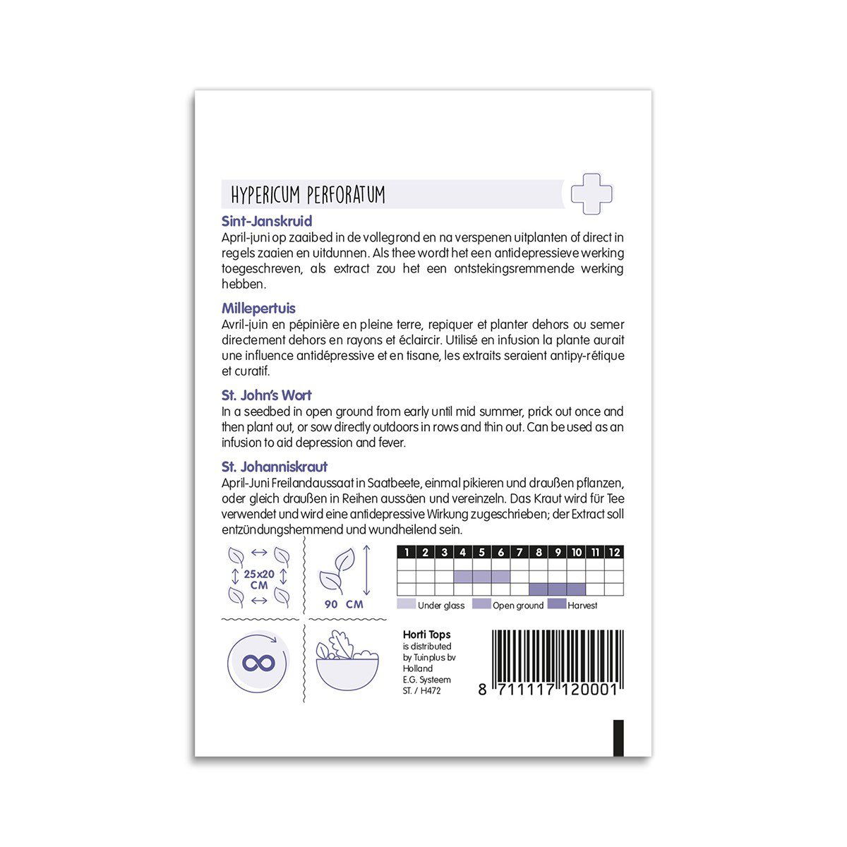 Bagside af perikon frøpose med dyrkningsvejledning