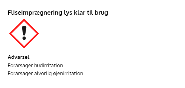 Advarsel om hud- og øjenirritation ved fliseimprægnering