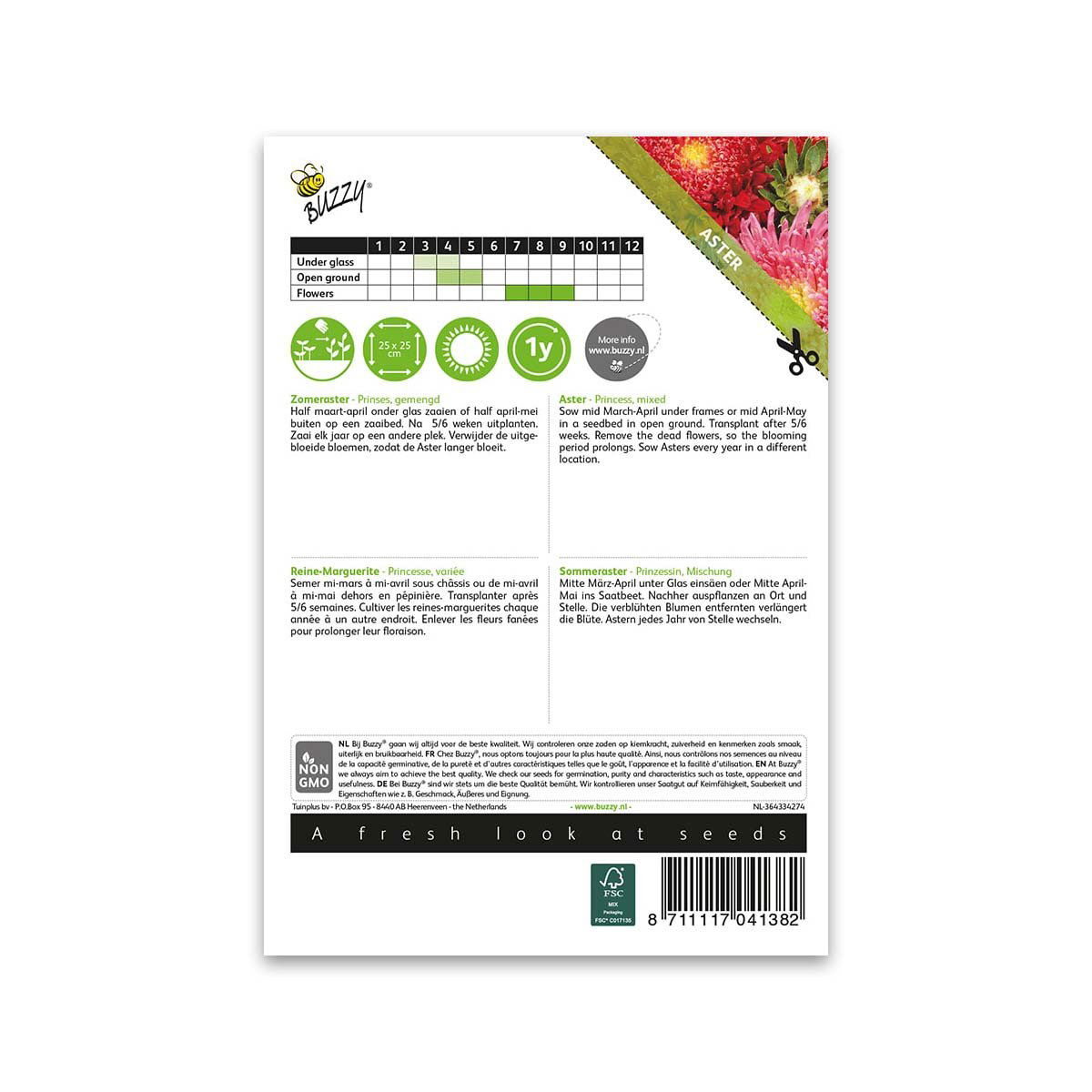 Bagside af Buzzy Aster Princess frøpose