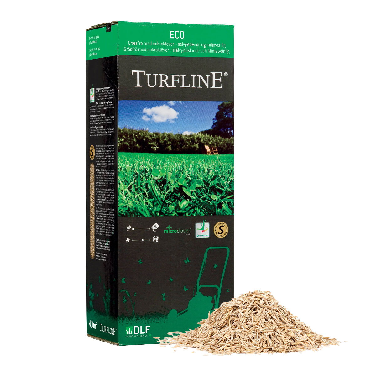 Turfline ECO græsfrø med mikrokløver 40 m² Pakke Turfline ECO græsfrø med mikrokløver og frø