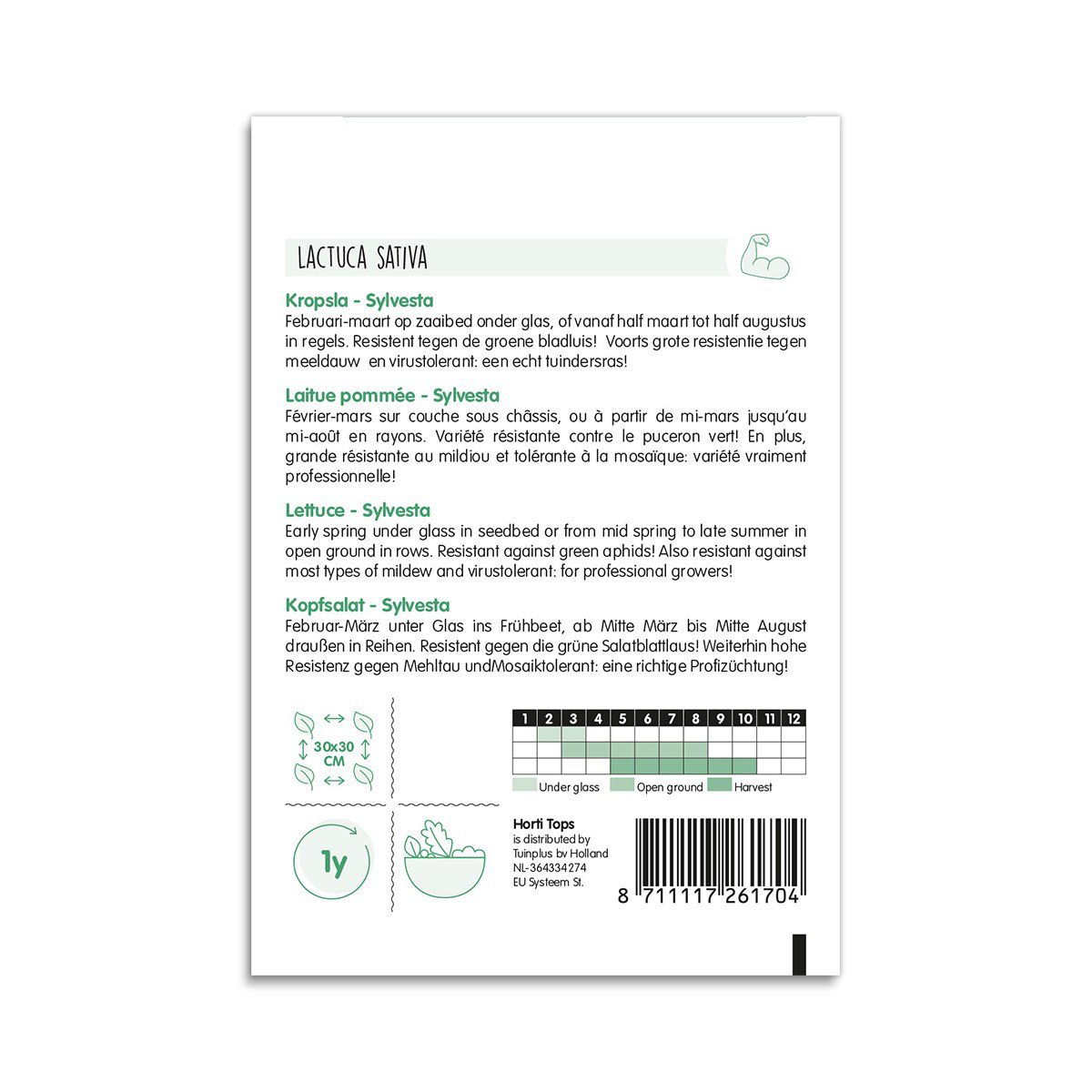 Bagside af Sylvesta hovedsalat frøpose med vejledning