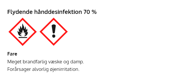 Flydende hånddesinfektion 70 % med faresymboler
