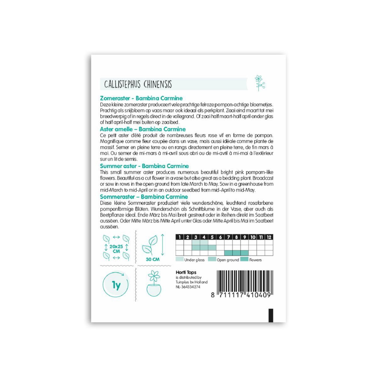 Pose med Callistephus chinensis Bambina Carmine frø