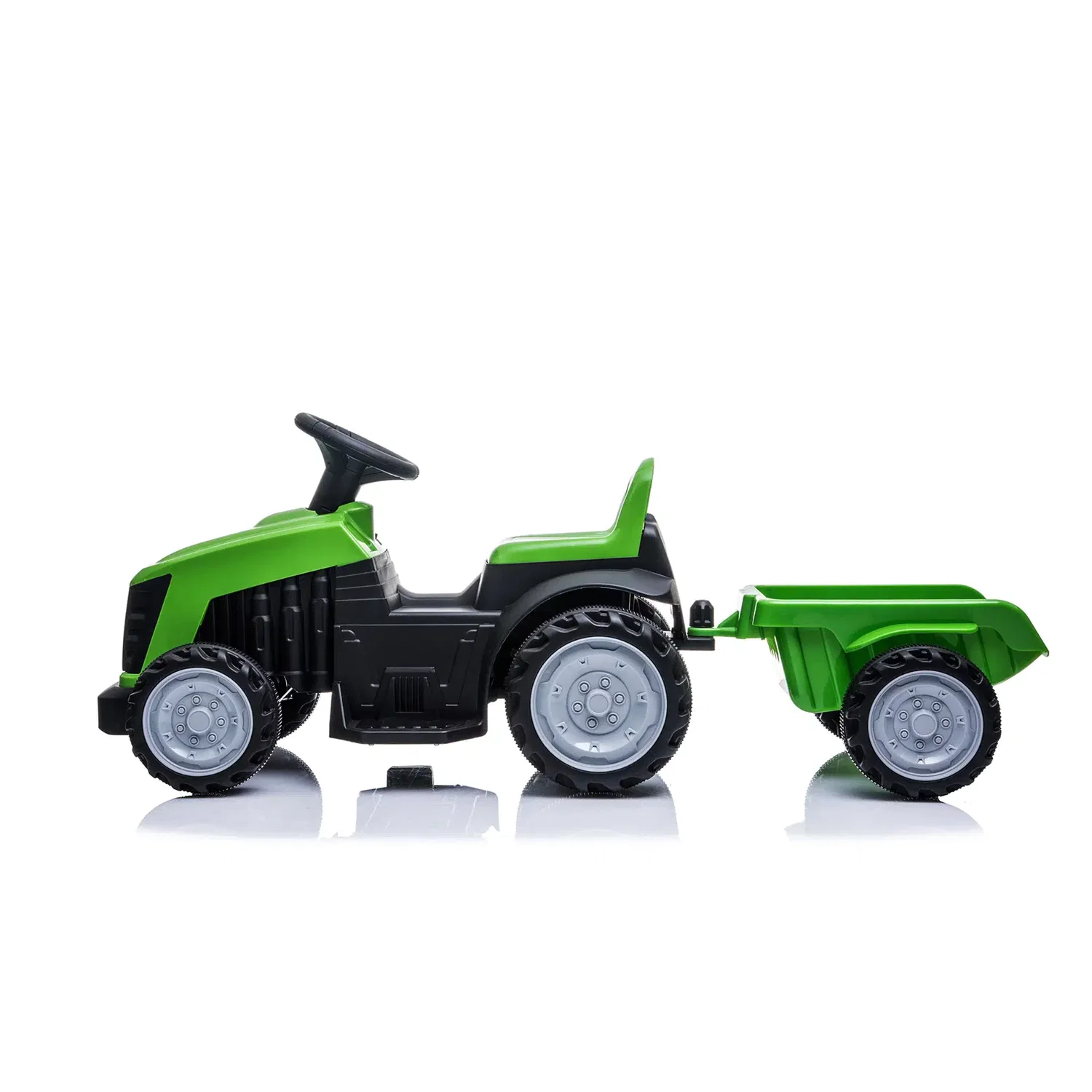 Grøn eltraktor med tilhørende trailer fra NORDIC PLAY Speed, batteridrevet (1 x 7,4V motor), robust legetøj til børn 2-6 år, ideel til haven og leg
