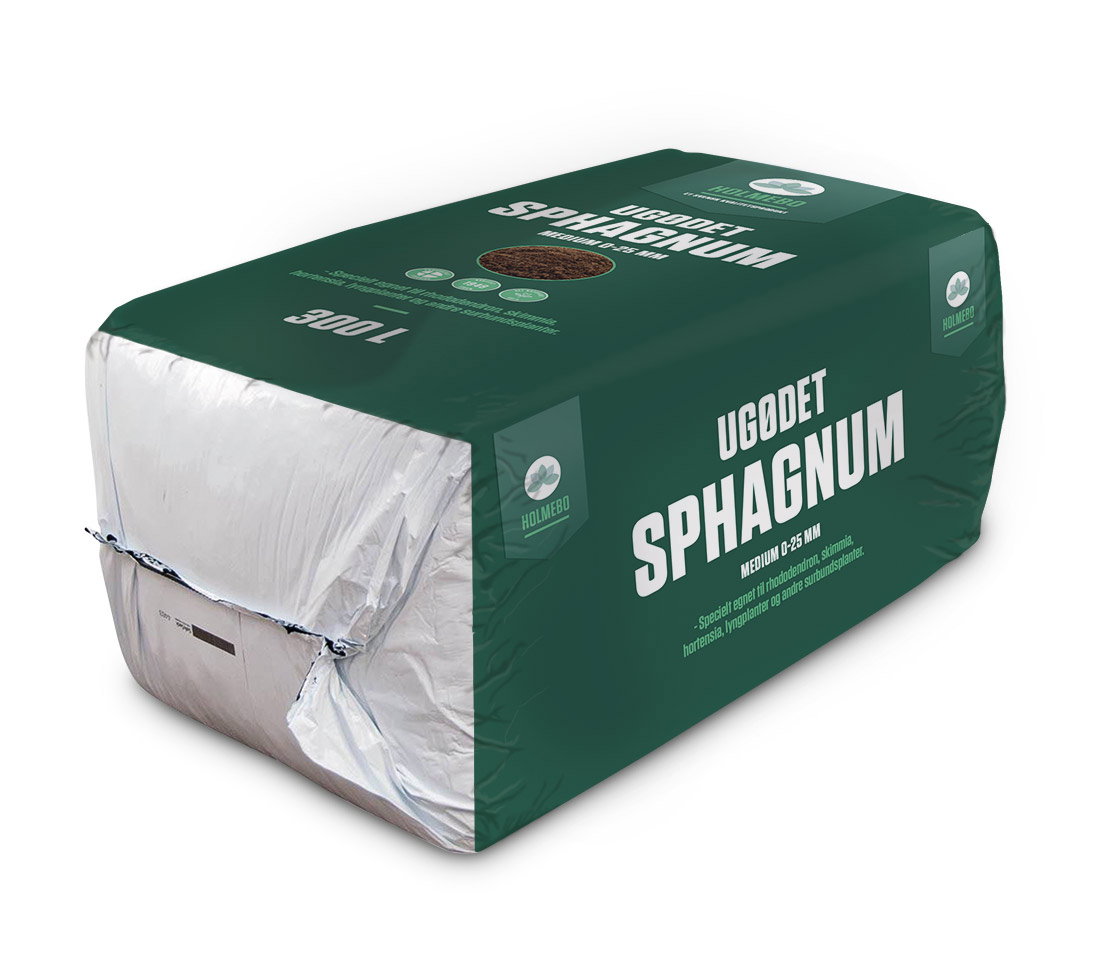 Grøn sæk med 300 liter ugødet sphagnum