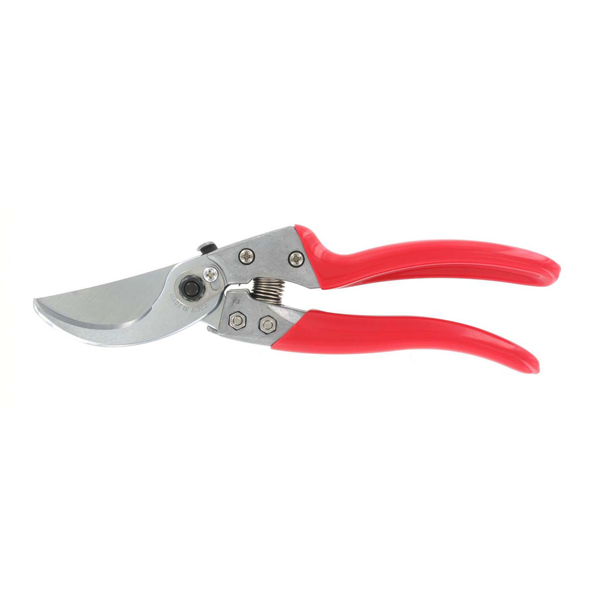 Skarp beskæresaks med røde håndtag