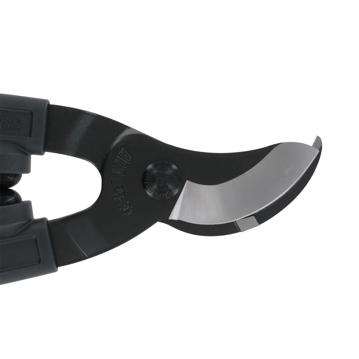 Sort beskærersaks med skarpt, buet blad