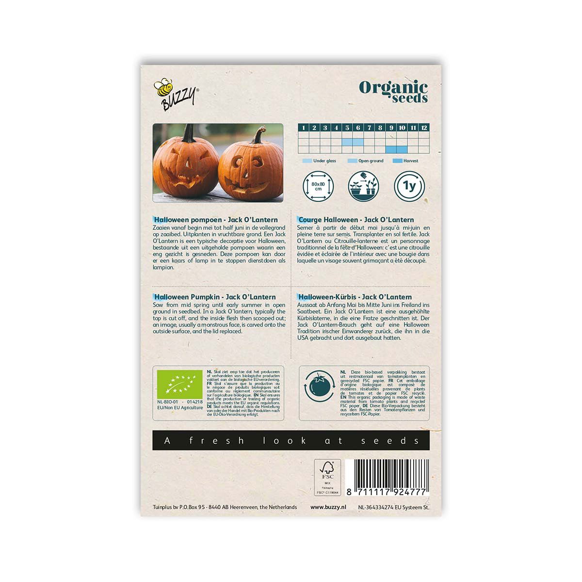 Buzzy økologiske Halloween græskarfrø Jack O’Lantern