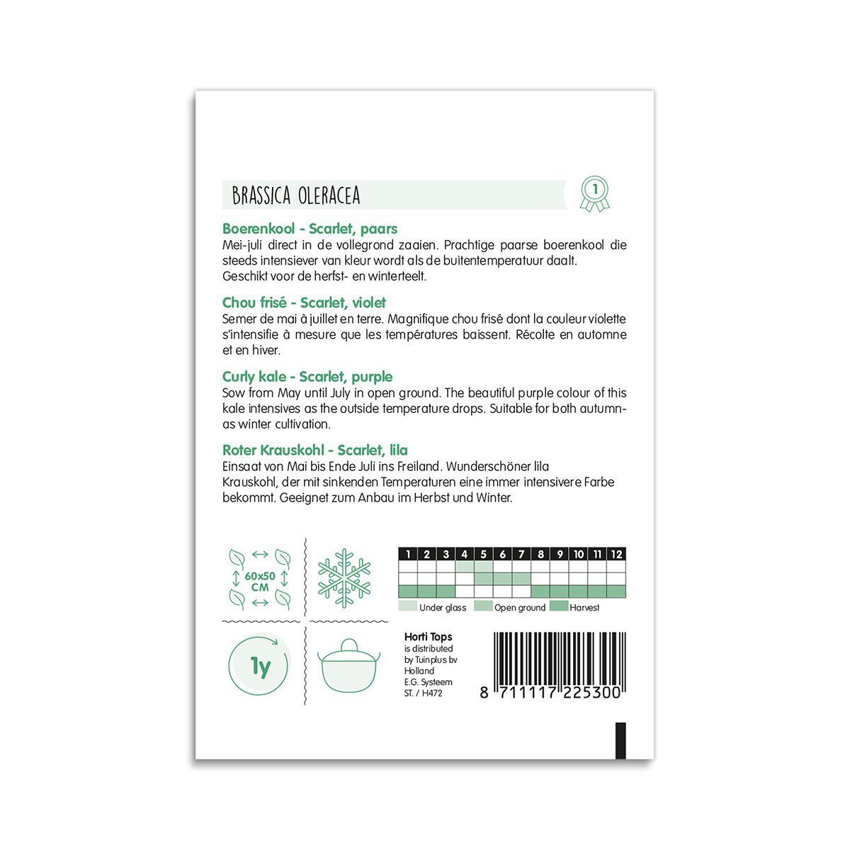 Bagside af frøpose til lilla grønkål Scarlet