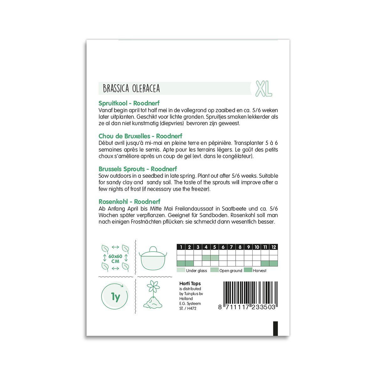 Bagside af Rosenkål Roodnerf frøpose XL