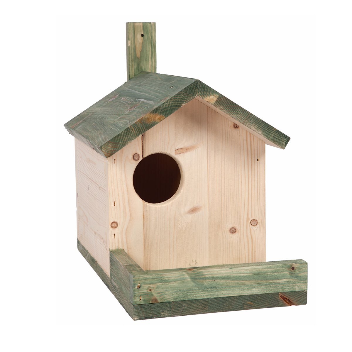 Fuglehus i træ med grønne kanter