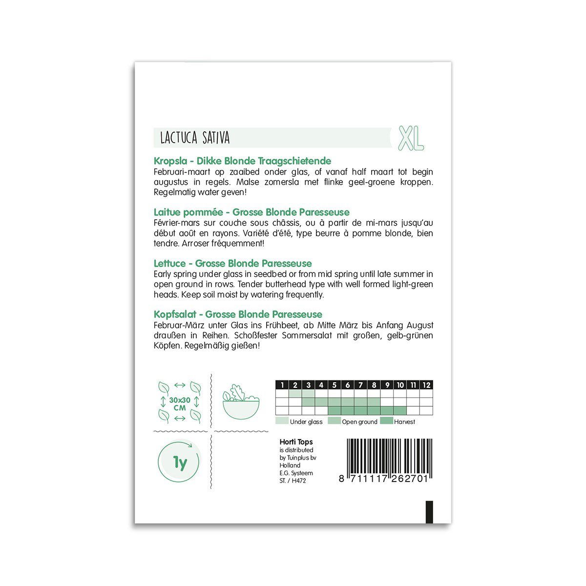 Bagside af pakke med salatfrø Grosse Blonde