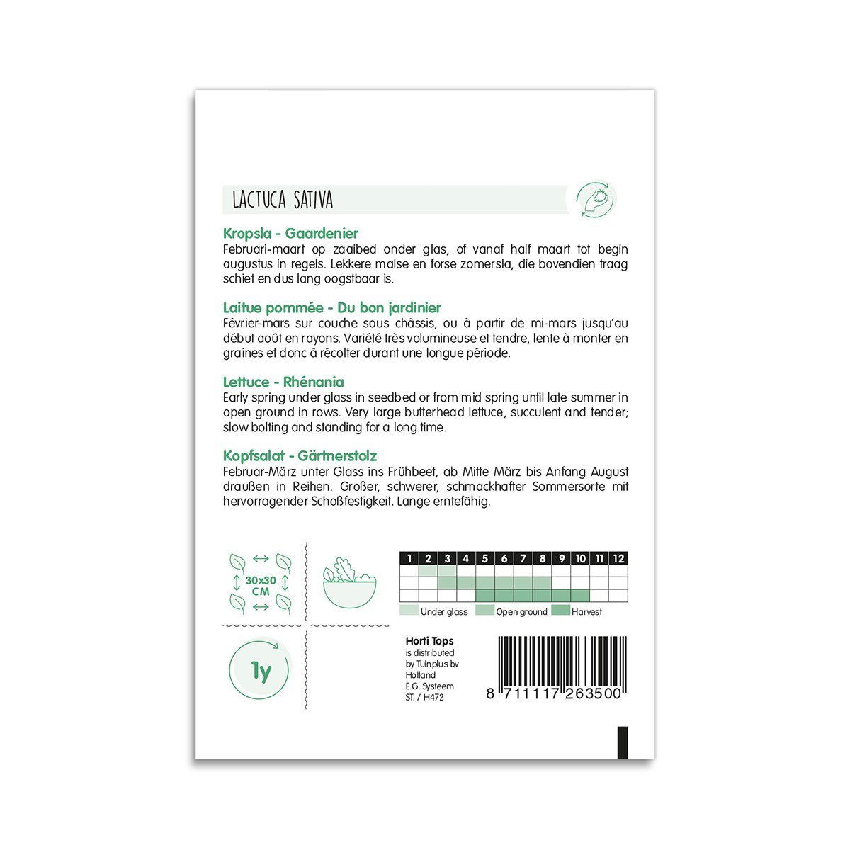 Bagside af pose med kopsalatfrø Gartnerstolz