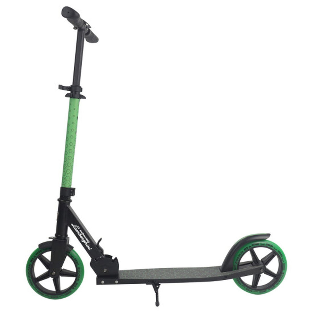 Klassisk sort løbehjul med grønne hjul og støtteben