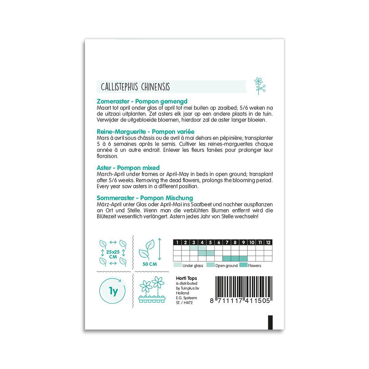 Pose med Callistephus chinensis pomponblanding frø