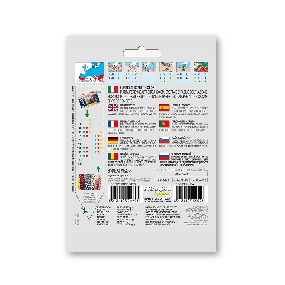 Bagside af Franchi lupin høj multicolor frøpose