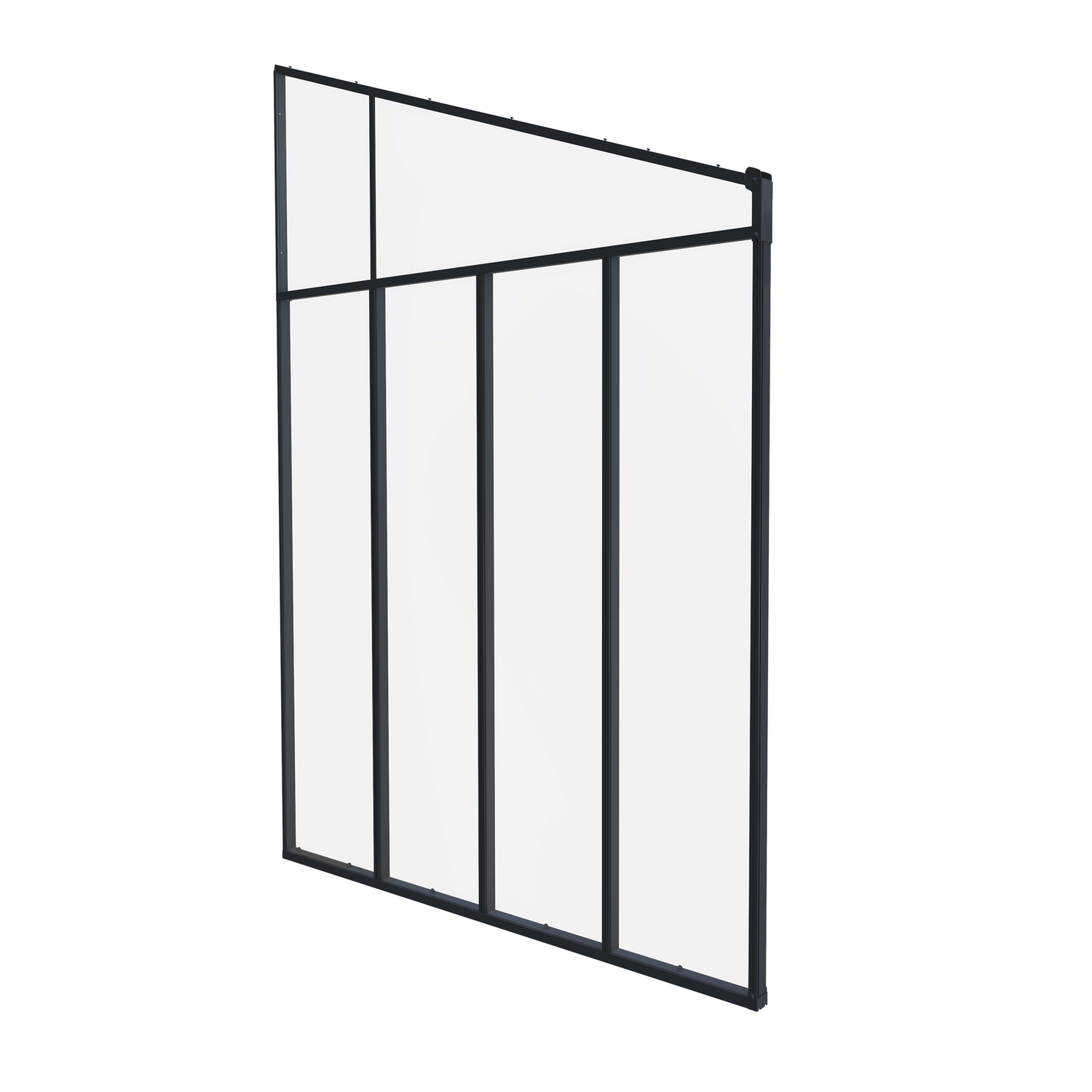 Sort indrammet glas-sideskærm til terrasse eller altan