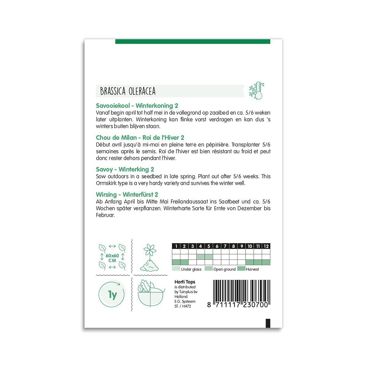 Bagside af pose med Savoykål frø Winterking 2