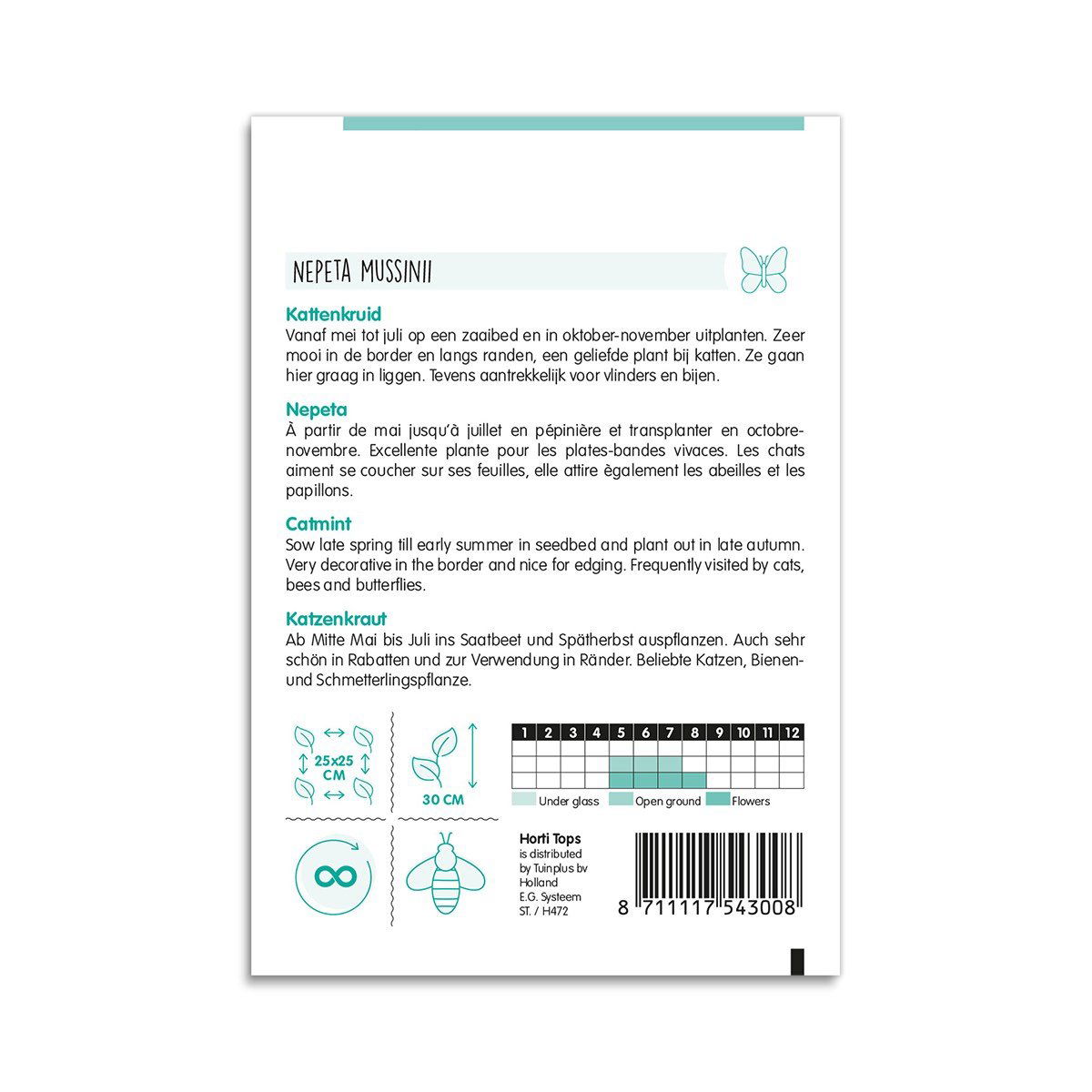 Bagside af frøpose til katteurt Nepeta Mussinii