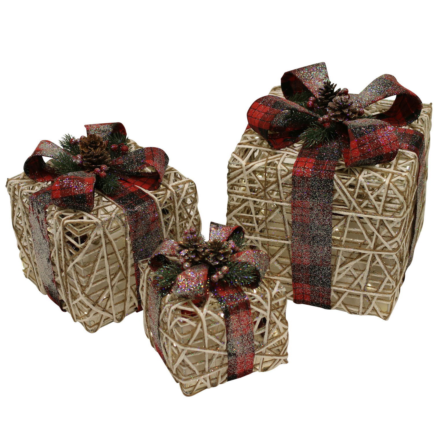 Julepakker med lys, sæt af 3 stk. rød, 230V NORDIC WINTER (780-052)