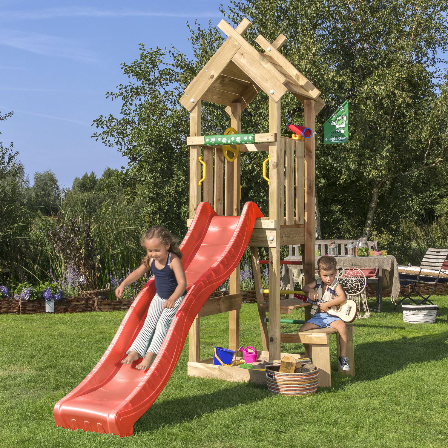 Legetårn Jungle Gym Totem m/rød rutschebane