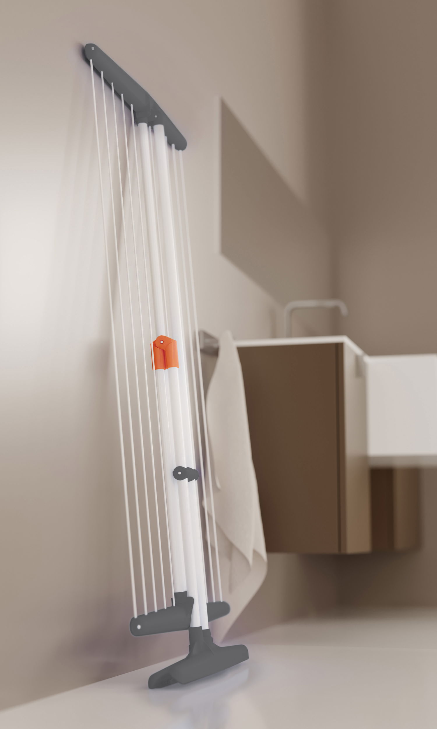 Kompakt væghængt tørrestativ i hvid plastik