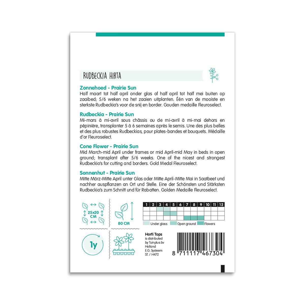 Bagside af frøpose til Rudbeckia hirta Prairie Sun