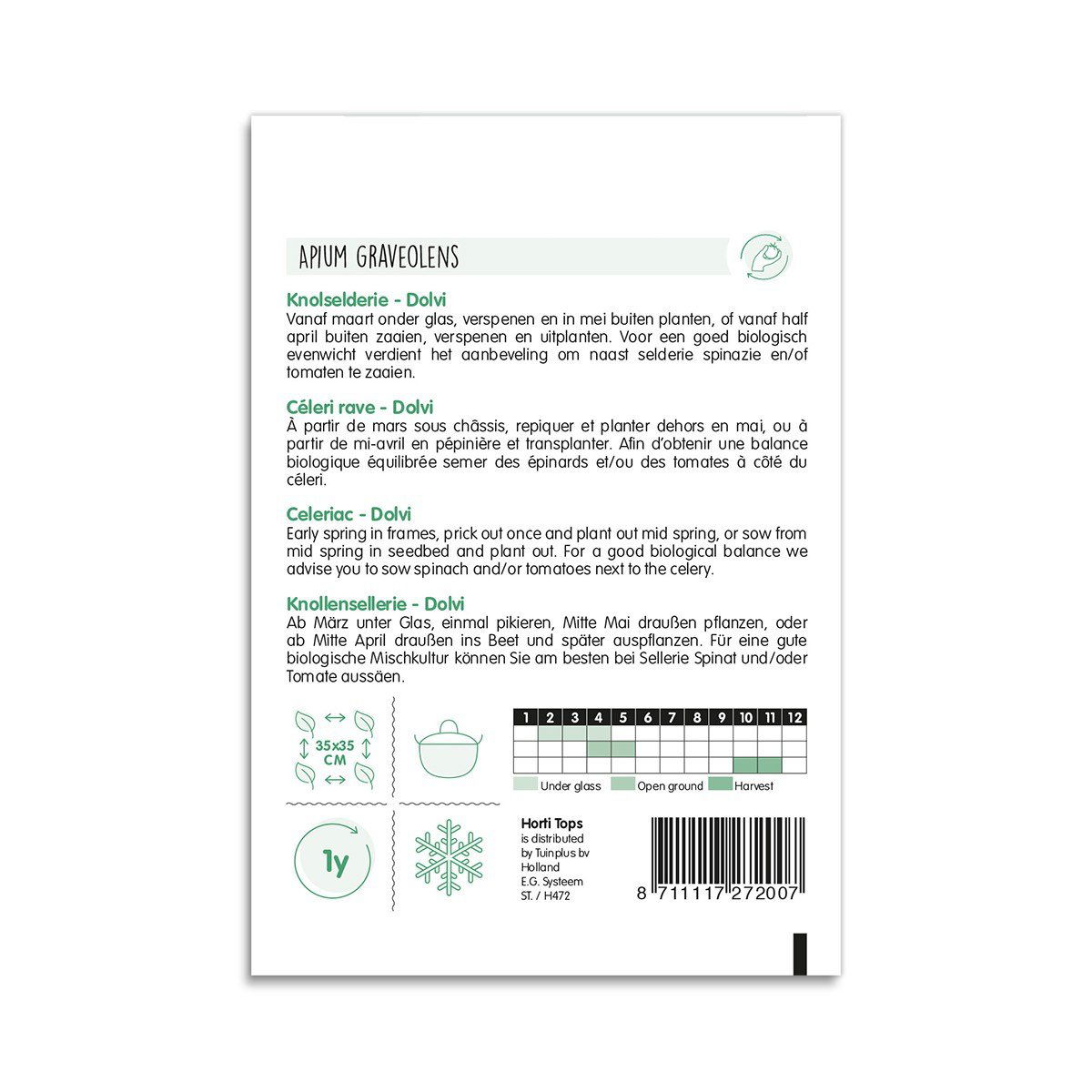 Bagside af frøpose til knoldselleri Dolvi