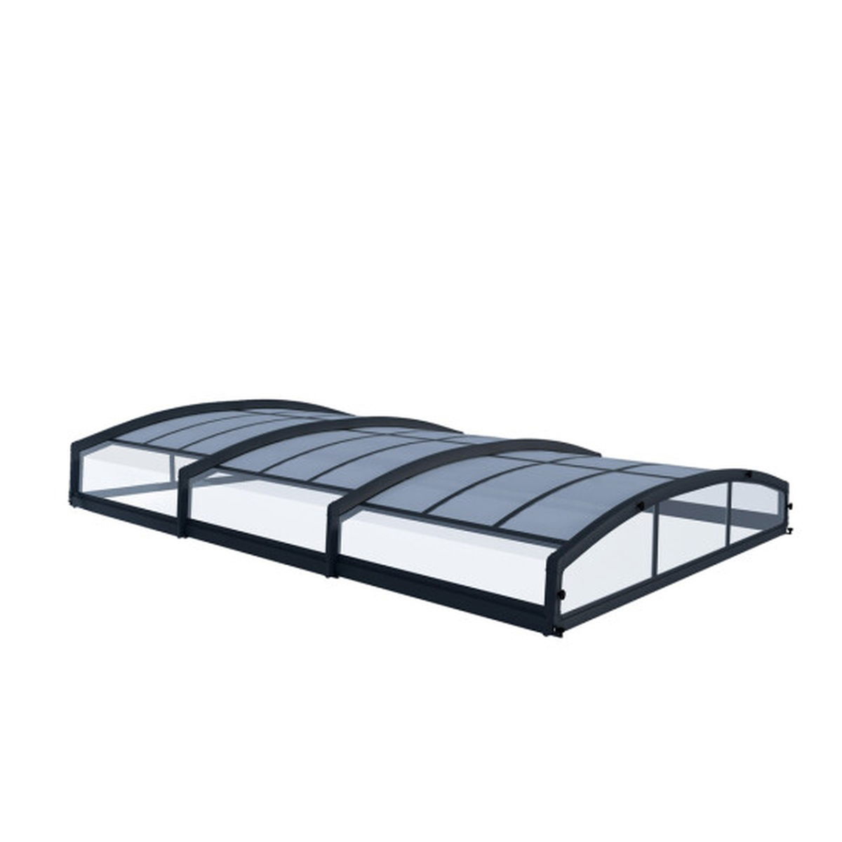 Flad buet pooloverdækning i sort aluminium