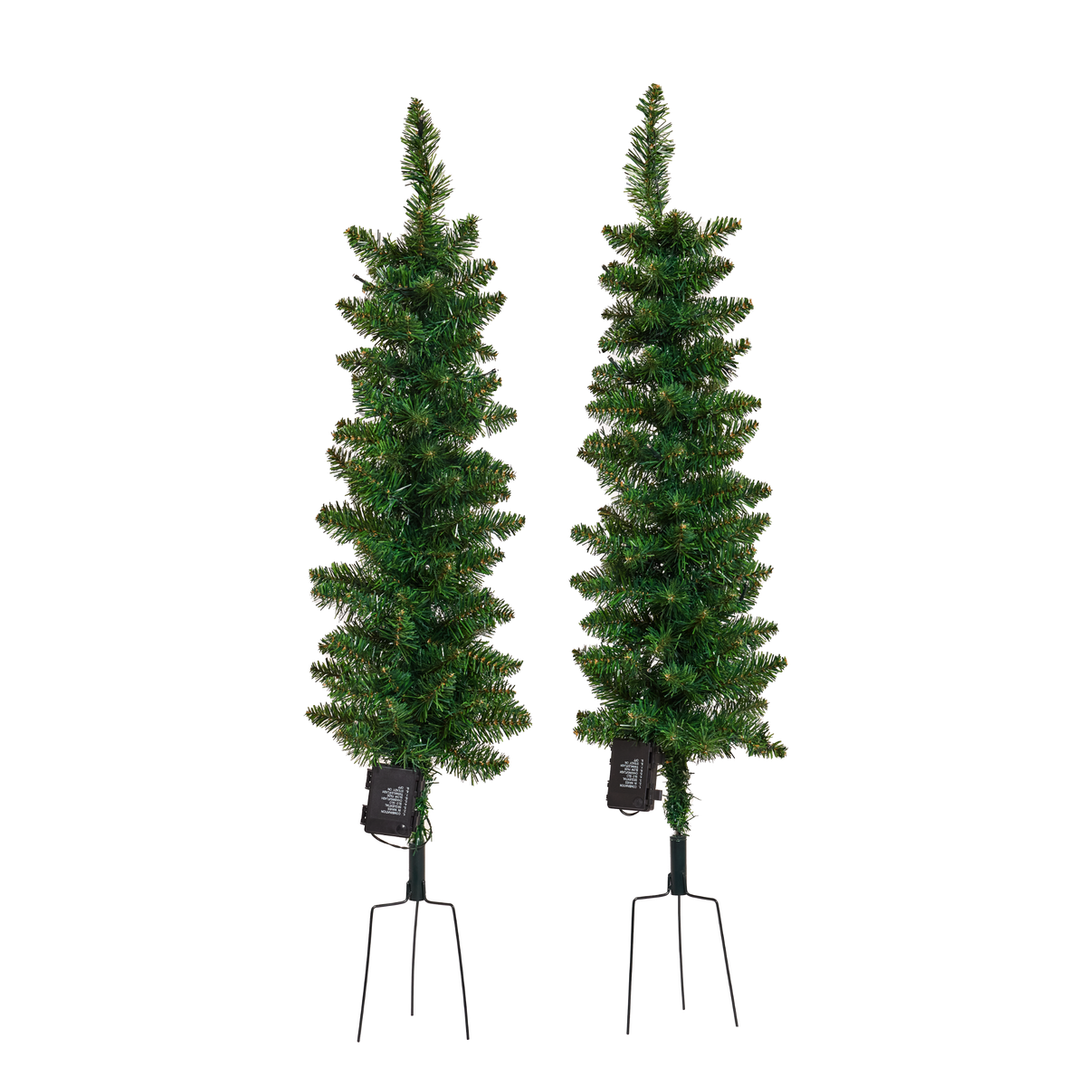 Sæt med 2 kunstige juletræer, inkl. lys og jordspyd - 90x25 cm