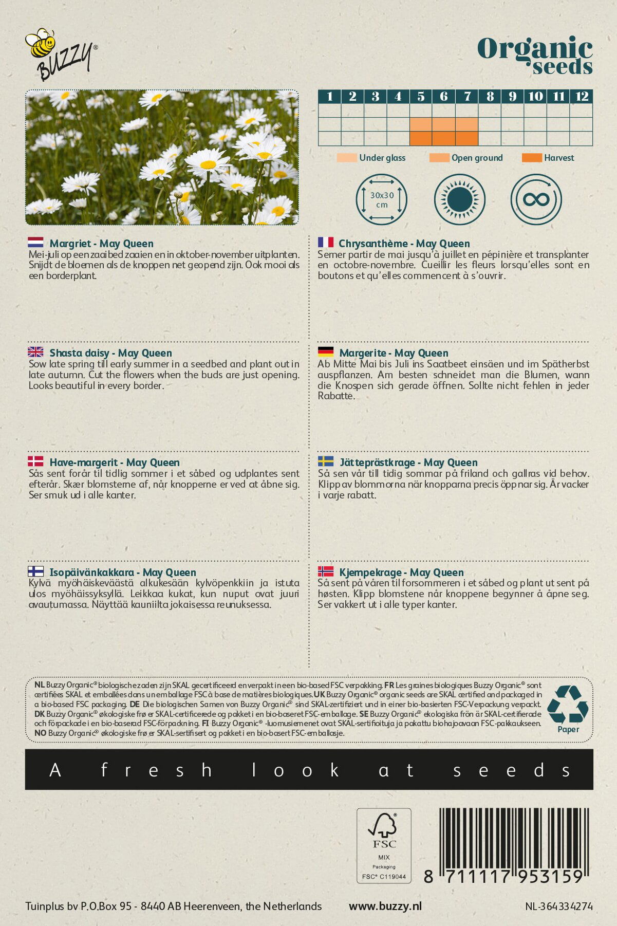 Frøpose med økologiske margueritter May Queen