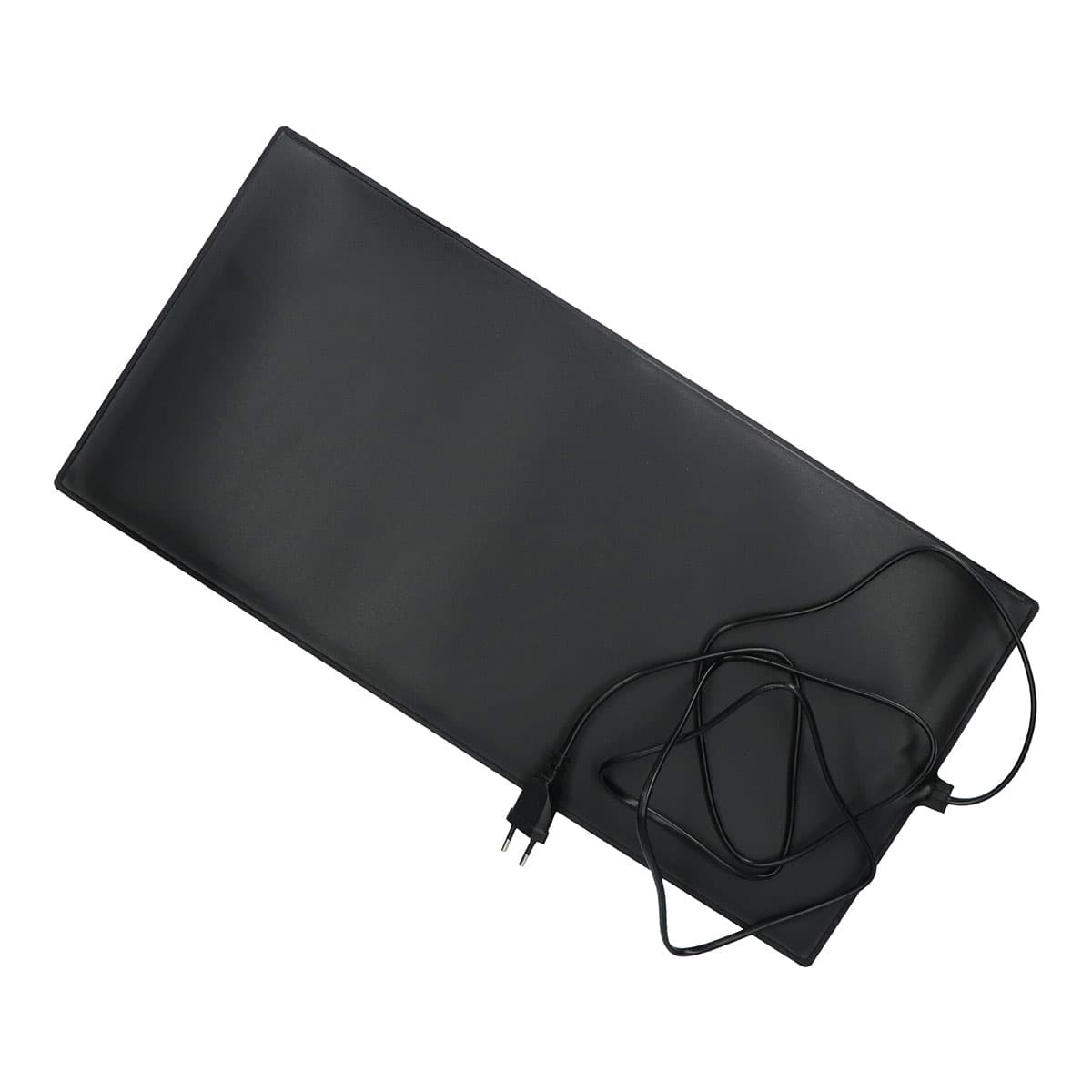 Rektangulær sort varmemåtte med ledning og stik