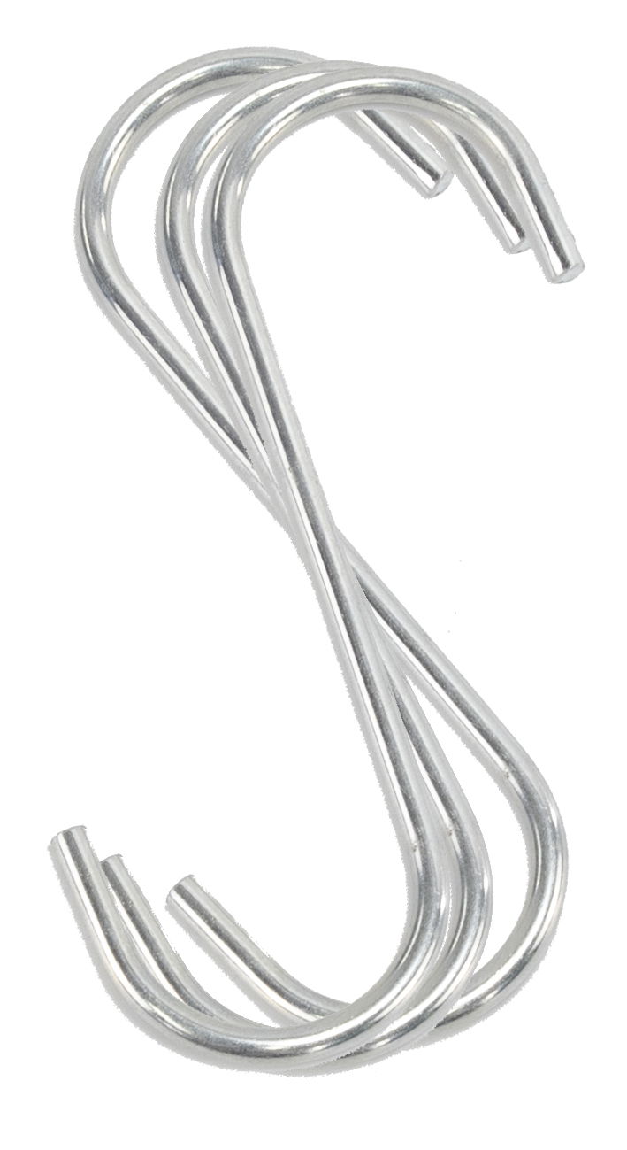 Tre sølvfarvede S-kroge i metal
