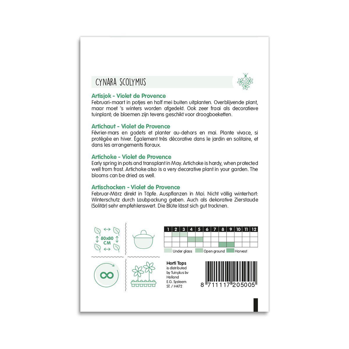 Bagside af frøpose til artiskok Violet de Provence