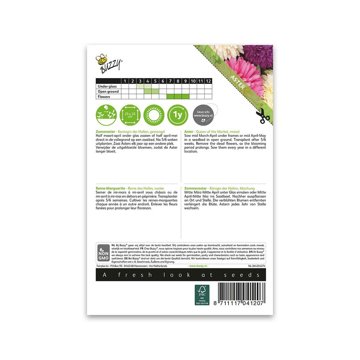 Buzzy sommerasters frøpose med dyrkningsvejledning