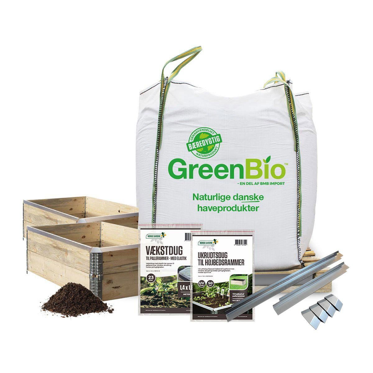 Komplet pakke til 2 højbede inkl. sneglekanter, ukrudtsdug og vækstdug