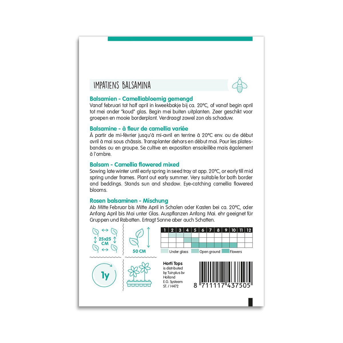 Pose med frø til balsamin kamelia-blomster blanding